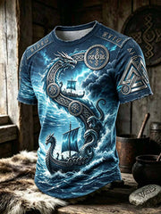 T-shirt pour homme à imprimé rétro motif viking