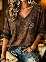 T-shirt rétro imprimé Viking pour femmes