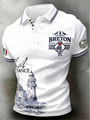 Polo blanc pour homme, de style breton, à imprimé minimaliste
