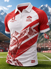 Polo raglan à manches courtes pour homme, orné d’un imprimé inspiré du football alpin