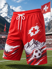 Shorts de sport pour homme à imprimé inspiré des Alpes et du football