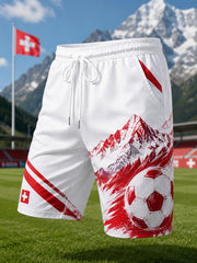 Shorts de sport pour homme à imprimé inspiré des Alpes et du football