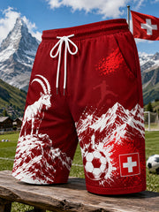 Shorts de sport pour homme à imprimé inspiré des Alpes et du football