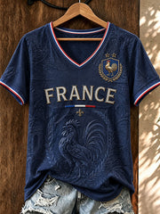 T-shirt à col en V imprimé France Football pour femme