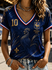 T-shirt femme France Football à col en V et épaules dénudées, manches courtes