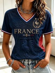 T-shirt à col en V imprimé France Football pour femme