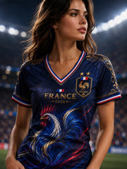 T-shirt à col en V commémoratif patriotique français pour femmes