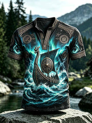 T-shirt décontracté à manches courtes pour homme, imprimé viking rétro