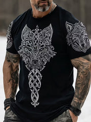 T-shirt décontracté à imprimé graphique de style vikingnordique rétro