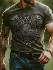 T-shirt décontracté à imprimé graphique de style rétro viking et nordique