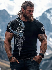 Retro Viking Art Print T-shirt décontracté pour hommes