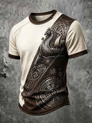 Rétro Viking Dragon Head Ship Imprimer T-Shirt Homme