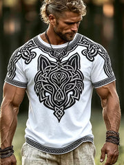 T-shirt décontracté à imprimé graphique de style rétro viking et nordique