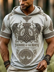 Sweat à capuche décontracté au motif d’art populaire nordique inspiré des Vikings, style vintage