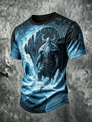 T-shirt décontracté pour homme à imprimé rétro guerrier viking
