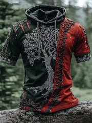 Sweat à capuche décontracté au motif d’art populaire nordique inspiré des Vikings, style vintage