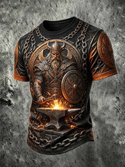T-shirt décontracté pour homme à imprimé rétro guerrier viking