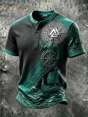 T-shirt décontracté pour homme à imprimé rétro guerrier viking