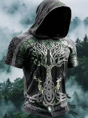 Sweat à capuche décontracté au motif d’art populaire nordique inspiré des Vikings, style vintage