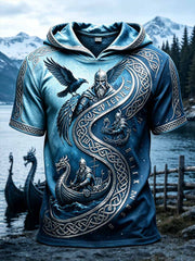 Sweat à capuche décontracté pour homme au motif viking rétro