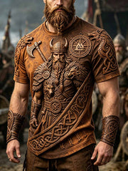 T-shirt décontracté pour homme à imprimé rétro guerrier viking