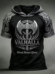 Sweat à capuche décontracté au motif d’art populaire nordique inspiré des Vikings, style vintage