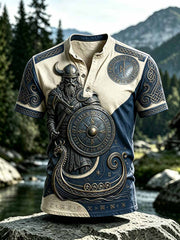 Retro Viking Print Casual T-shirt à manches courtes pour hommes
