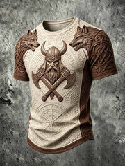 T-shirt décontracté pour homme à imprimé rétro guerrier viking