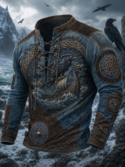 T-shirt décontracté pour homme avec impression rétro viking