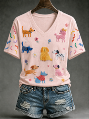 T-shirt pour femme à manches courtes motif chien