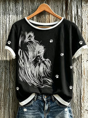 T-shirt femme à manches courtes imprimé motif chien mignon