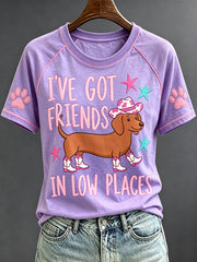 Femmes J'ai des amis en bas Places Drôle Teckel Art Imprimer T-shirt à manches courtes