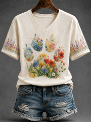 T-shirt à manches courtes pour femmes, motif patte de chien