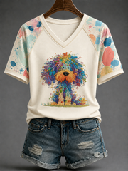 T-shirt femme arc-en-ciel à col en V et épaules dénudées, manches courtes