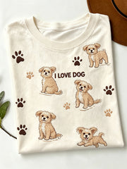 T-shirt femme à manches courtes imprimé motif chien mignon