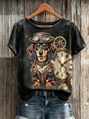 T-shirt à manches courtes Vintage Steampunk Dachshund Dog Art Print pour femme