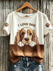 T-shirt femme à manches courtes imprimé motif chien mignon