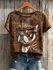 T-shirt à manches courtes pour femme Vintage Steampunk Bulldog Art Print
