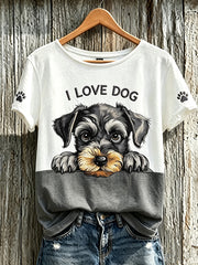 T-shirt femme à manches courtes imprimé motif chien mignon