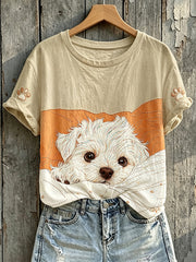 T-shirt à manches courtes Lovely Maltese Puppy Print Femme