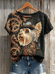 T-shirt à manches courtes Steampunk Yorkshire Terrier Dog Art Print pour femme
