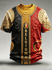 T-shirt vintage à manches courtes, ample, imprimé, à la mode, pour la fête nationale de la Belgique, pour hommes