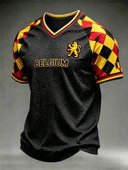 T-shirt décontracté à col en V commémoratif de style belge pour homme