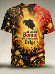 T-shirt vintage à manches courtes, ample, imprimé, à la mode, pour la fête nationale de la Belgique, pour hommes