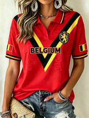 T-shirt polo décontracté commémoratif de style belge pour femme