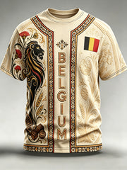T-shirt vintage à manches courtes, ample, imprimé, à la mode, pour la fête nationale de la Belgique, pour hommes