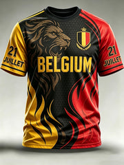 T-shirt vintage à manches courtes, ample, imprimé, à la mode, pour la fête nationale de la Belgique, pour hommes