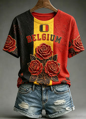 T-shirt ample à manches courtes, imprimé, style vintage, pour la fête nationale de Belgique, collection femme