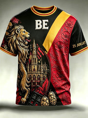 T-shirt vintage à manches courtes, ample, imprimé, à la mode, pour la fête nationale de la Belgique, pour hommes