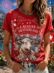 T-shirt femme à manches courtes avec imprimé de célébration de la fête nationale